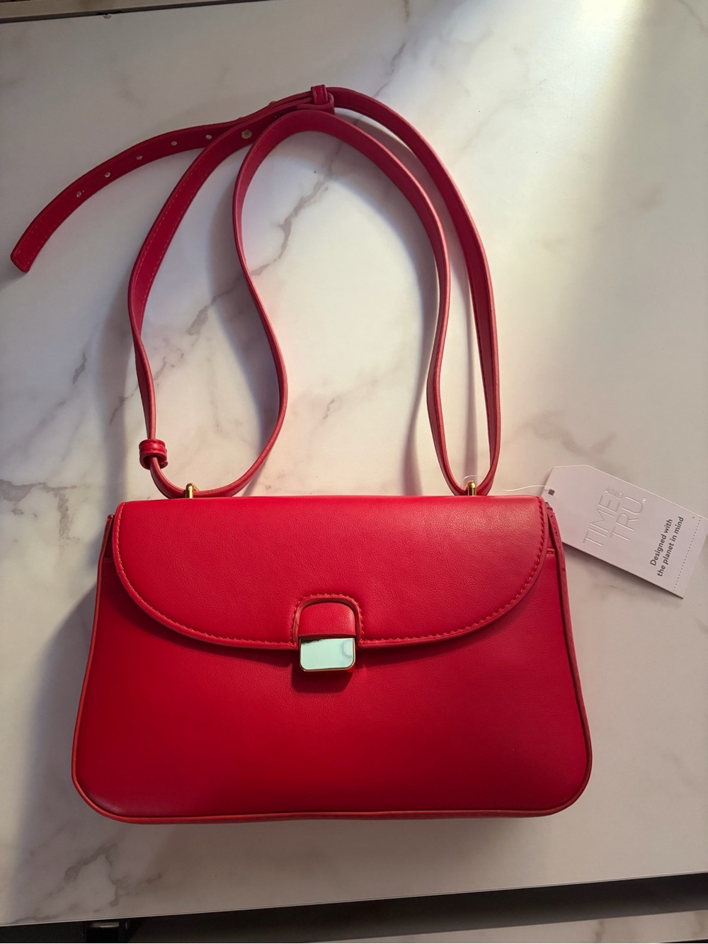 Time and Tru Red Crossbody Bag with Gold Accent